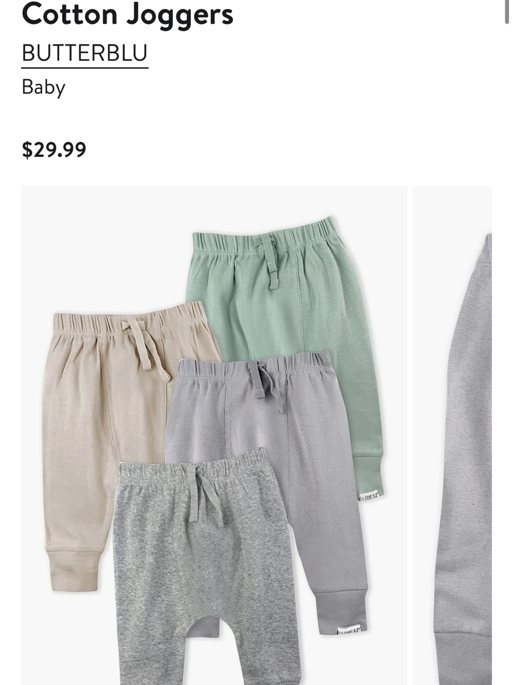Butterblu Baby Cotton Joggers - Sage, Heather Gray, Light Gray, Cream